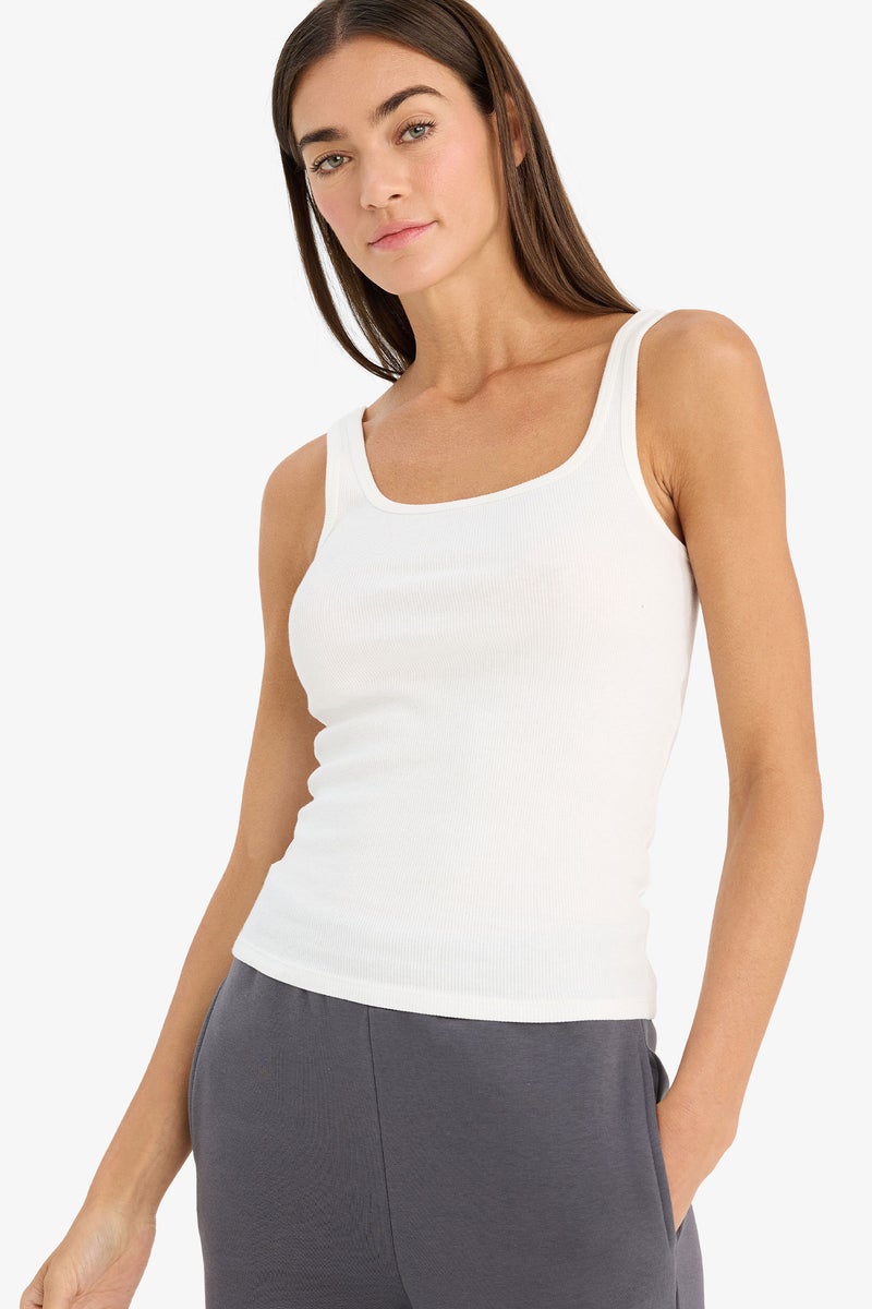 DeFacto White Woman Slim Fit Basic Camisole Round Collar Tank Top Casual - Image 1